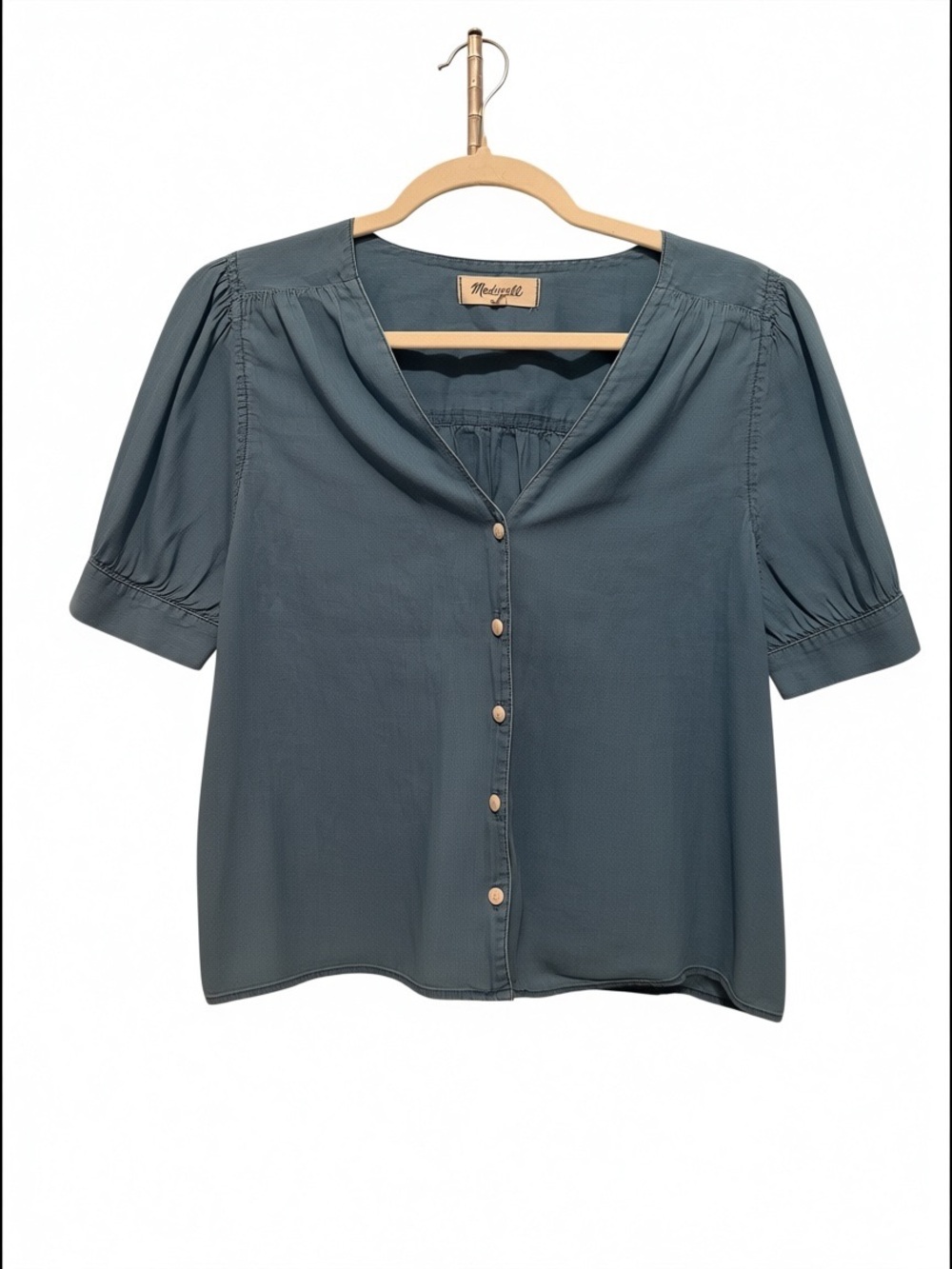 Madewell Slate Teal Short-Sleeve Button-Front Blouse